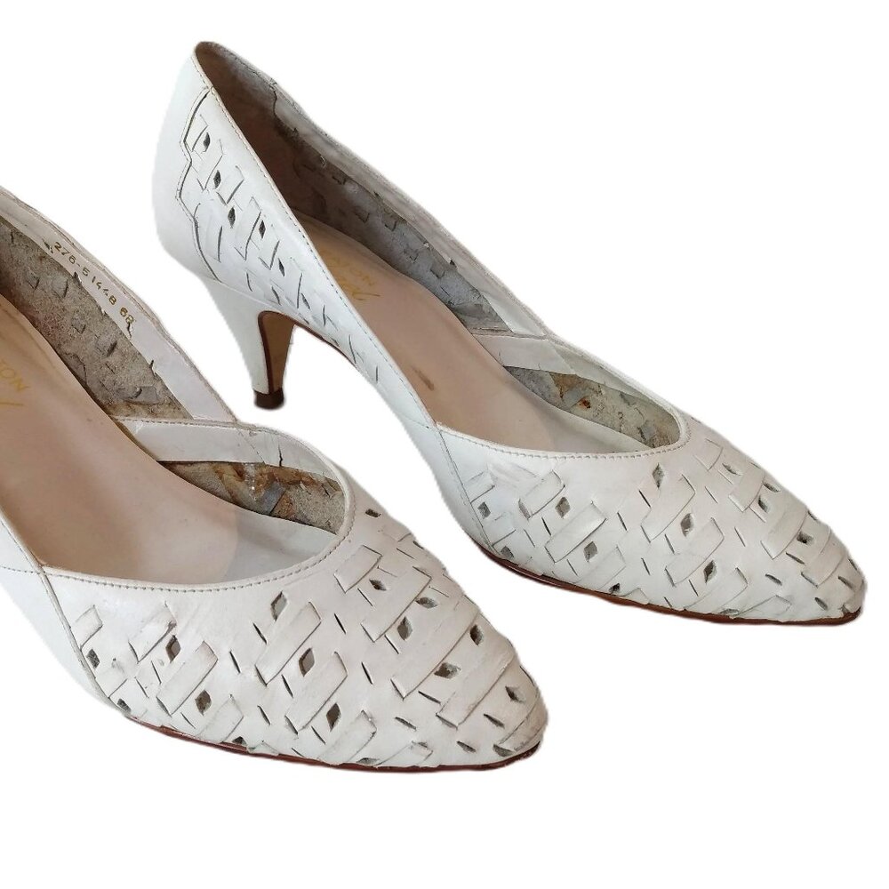 Vintage 80s White Leather Woven Shoes Size 6 Eaton's Raphael Made in Brazil - Picture 2 of 16